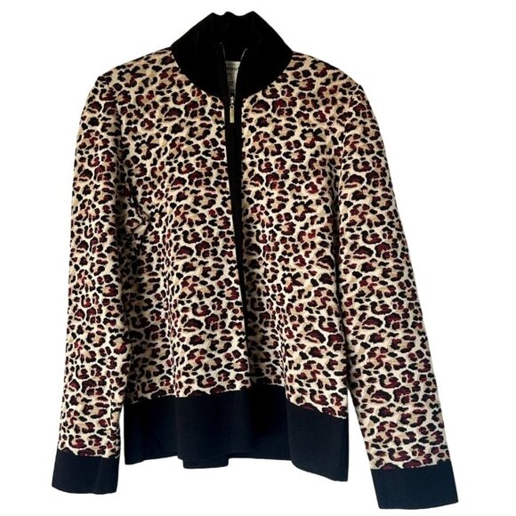 Vintage Misook Animal Print Jacket Full Zip Leopard Cheetah Sweater  Size Small - Picture 1 of 7